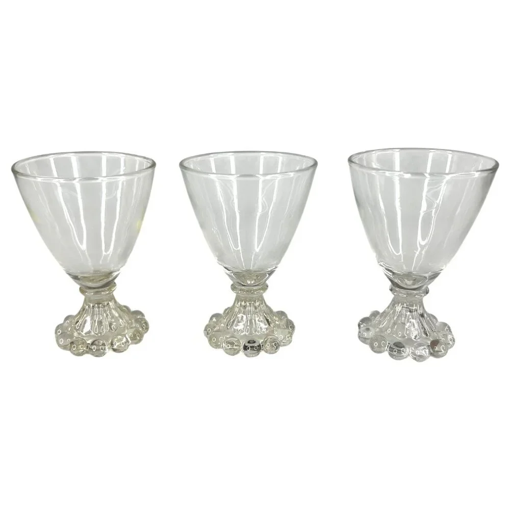 3 Vintage Anchor Hocking Boopie Clear Glasses Goblets Juice Cordial‎ Bubble Base